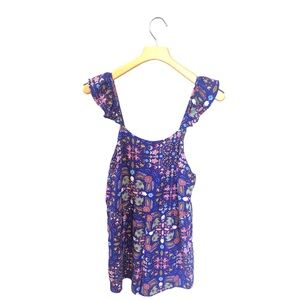 Everly Blue Floral Sleeveless Spaghetti Strap Ruffle Romper Large